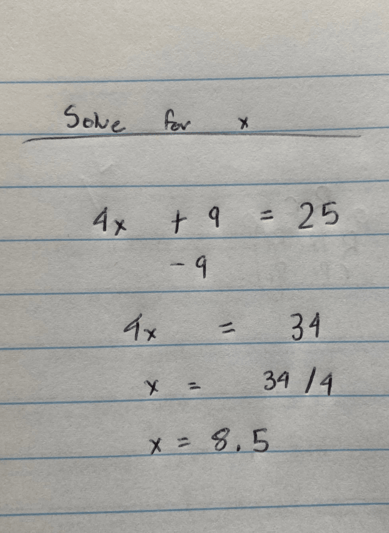 Handwritten math problem being checked by AI